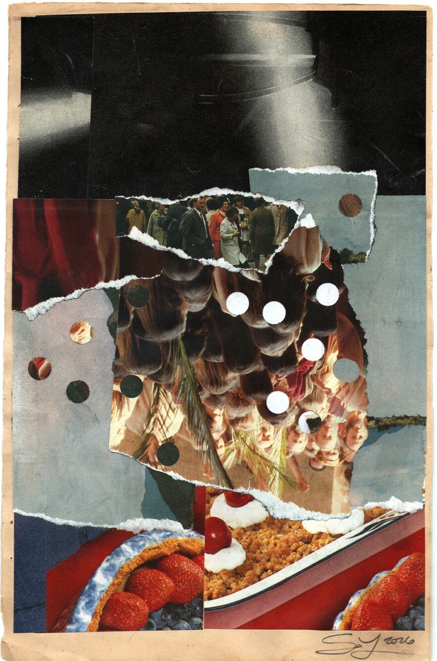 Original Mixed Media Modern Art Collage "Isacoustic" 6.25x10" Signed